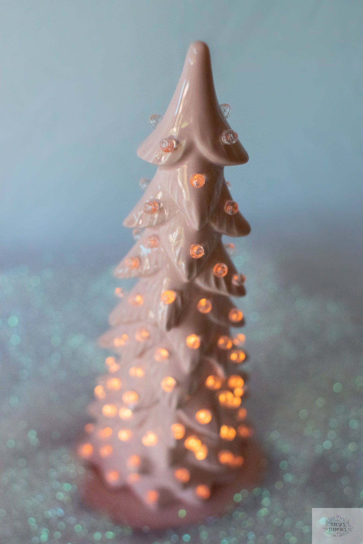 Contemporary Ceramic Wispy Pine Christmas Tree - Pink or Purple with Clear Lights for Holiday Decor - Teresa's Ceramics