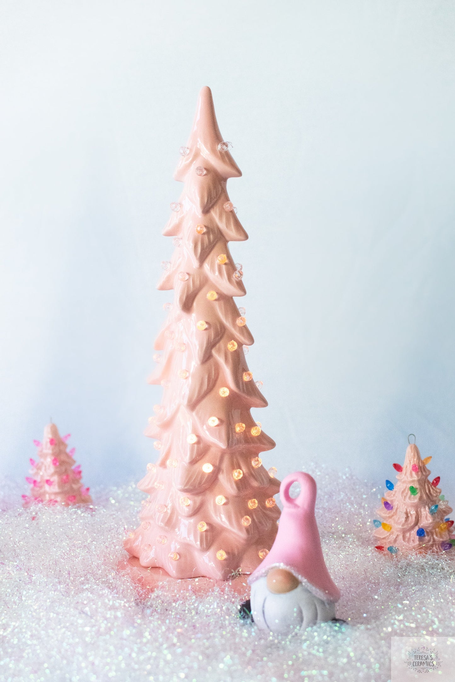 Contemporary Ceramic Wispy Pine Christmas Tree - Pink or Purple with Clear Lights for Holiday Decor