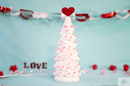 Ceramic White Tree | Cardinal Tree | Pink Bulb Ornaments | Valentine Tree