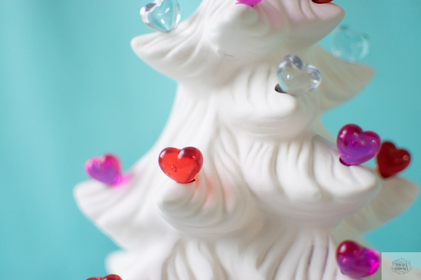 Heart Ceramic Tree Lights | Red, Pink, Clear Bulbs (50 Count) - Teresa's Ceramics