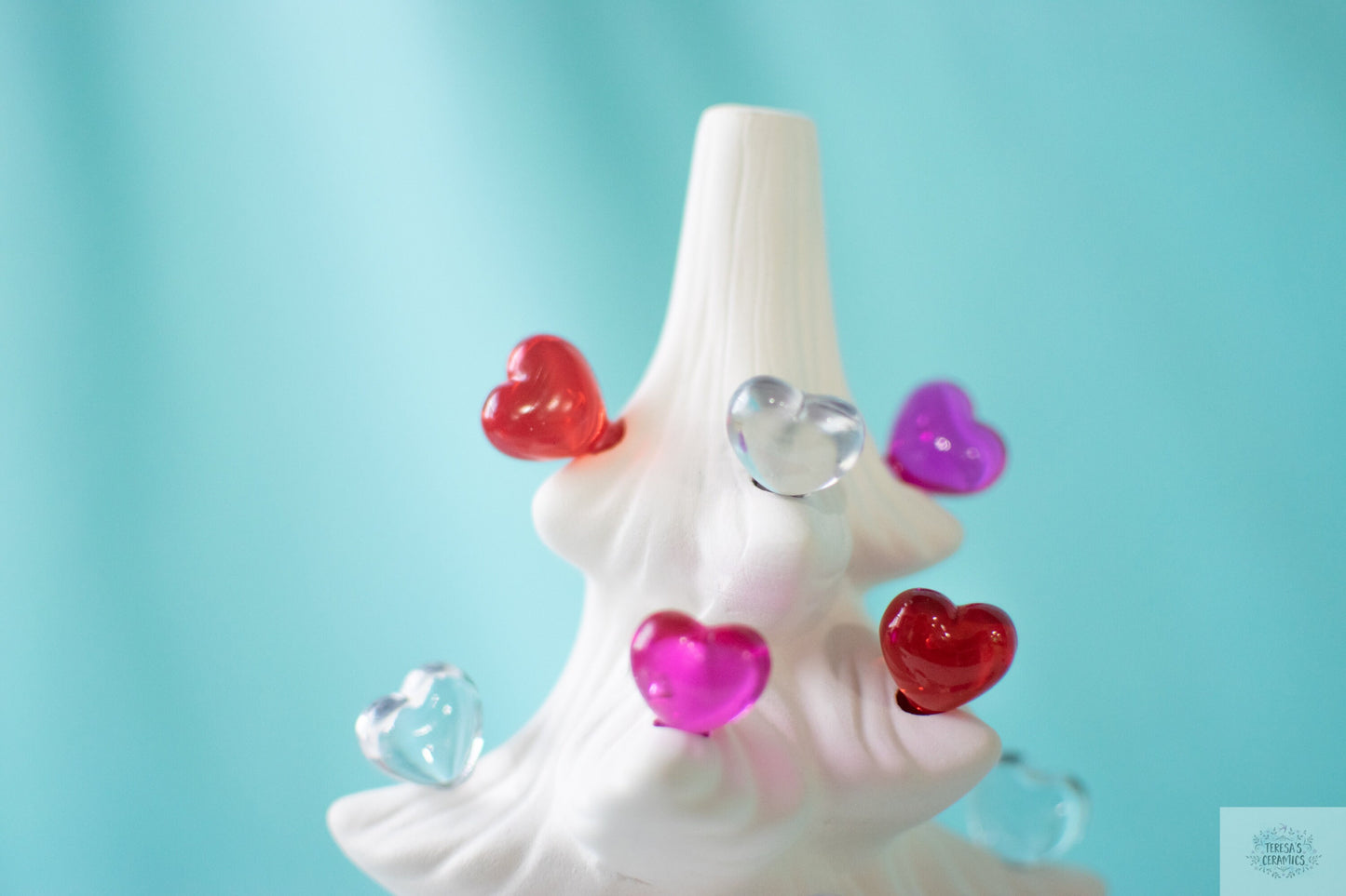50 Heart Ceramic Tree Lights | Red Pink Clear Mini Tree Bulbs | Valentine Christmas Tree Decor | Specialty Plastic Hearts