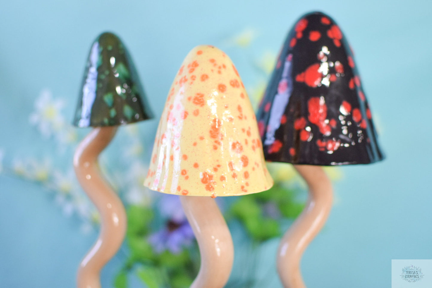 Whimsical Ceramic Mushroom Garden Stakes: Boho Yard Art Decor for Fairy Gardens & Father's Day