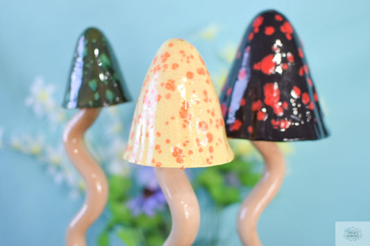 Whimsical Ceramic Mushroom Garden Stakes: Boho Yard Art Decor for Fairy Gardens & Father's Day