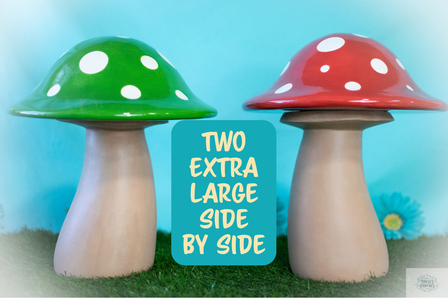 Gigantic Garden Mushrooms | Large Mushroom Caps | Red Polka Dots | Boho Cottagecore Mushroom Yard Art |Select Your Style - Teresa's Ceramics