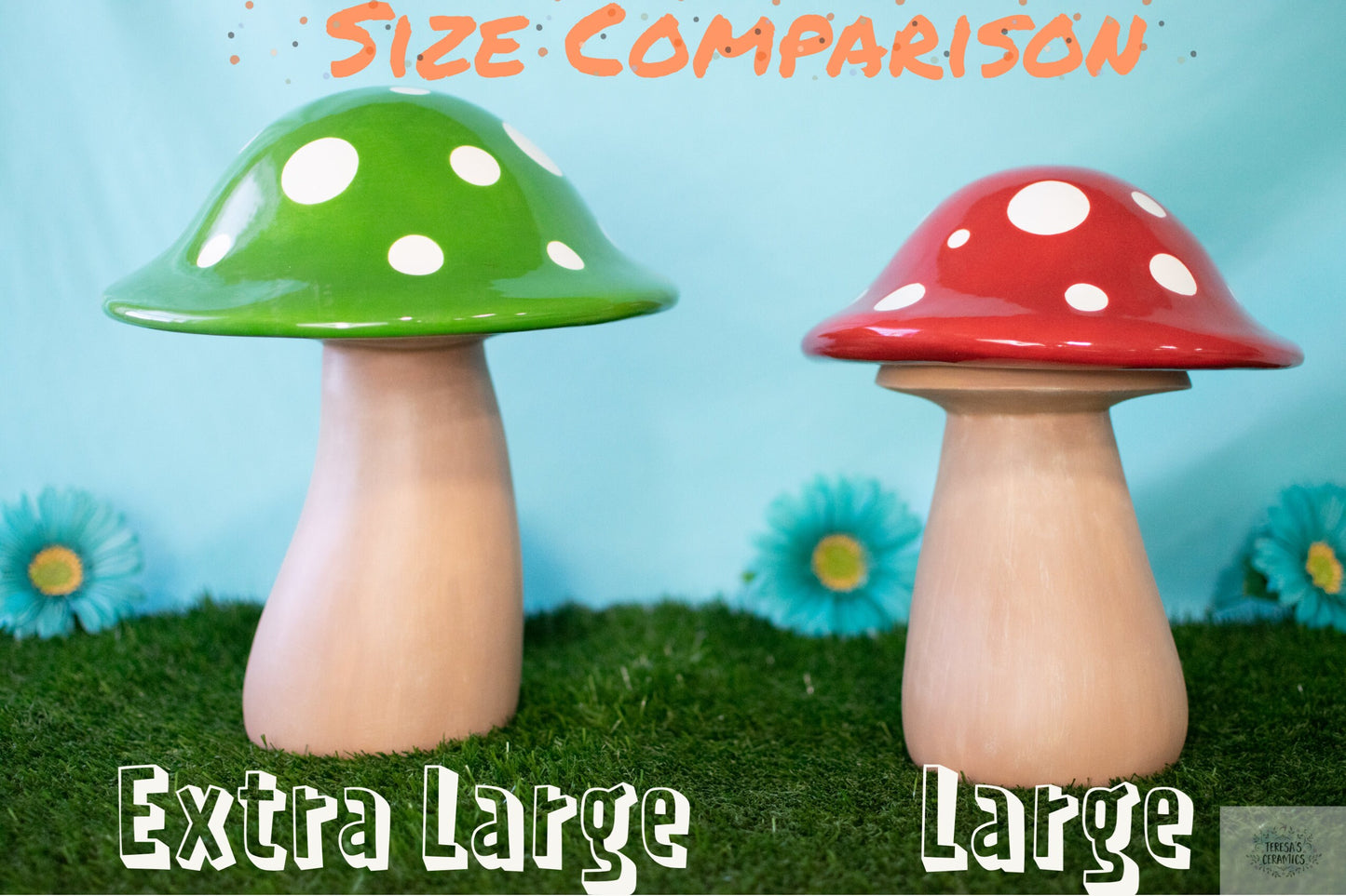 Toadstool Ceramic Mushroom | Large Garden Statue | Speckled Green Fungi | Glazed Ceramic Art | Frog House | Yard Art | Magic Mushroom Art