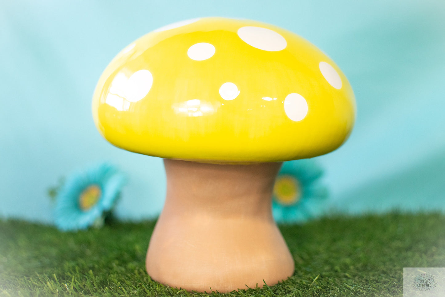 Jumbo Mushroom Art | Mushroom Garden Statues | Polka Dot Caps | Father's Day Gift Idea | Yard Art | Glazed Shroom Statue