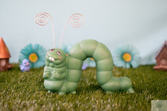 Charming Buck-Toothed Inchworm Garden Sculpture - Whimsical Outdoor Yard Art Decor - Unique Gardener Gift - Teresa's Ceramics