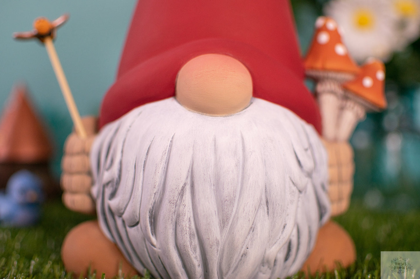 Finn The Mushroom Gnome | Fun Garden Decor | Gift for Mom | Clay Magic | Ceramic Garden Art | Funky Mushroom Gonk - Teresa's Ceramics