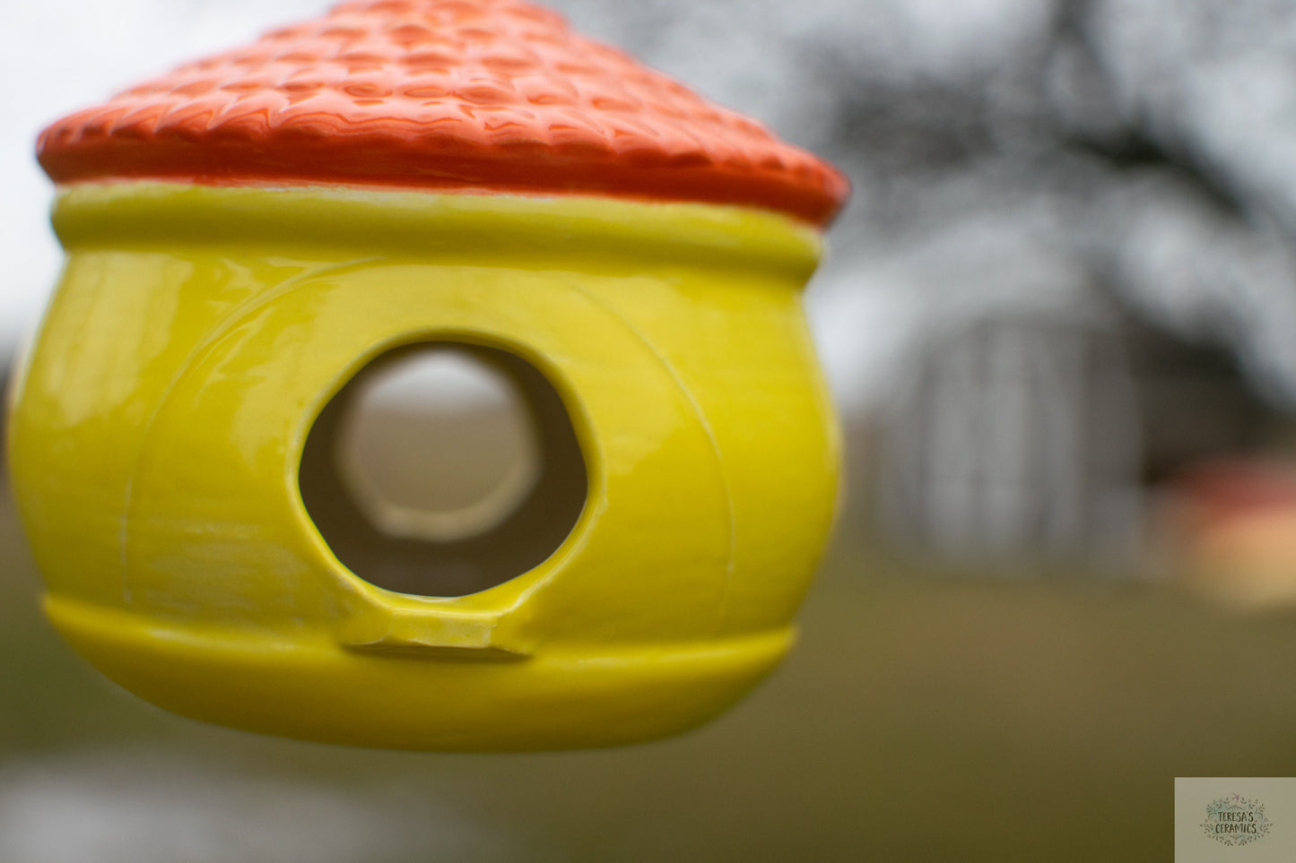 Ceramic Glazed Birdhouse | Hanging Bird Feeder | Handmade Birdhouse - Teresa's Ceramics