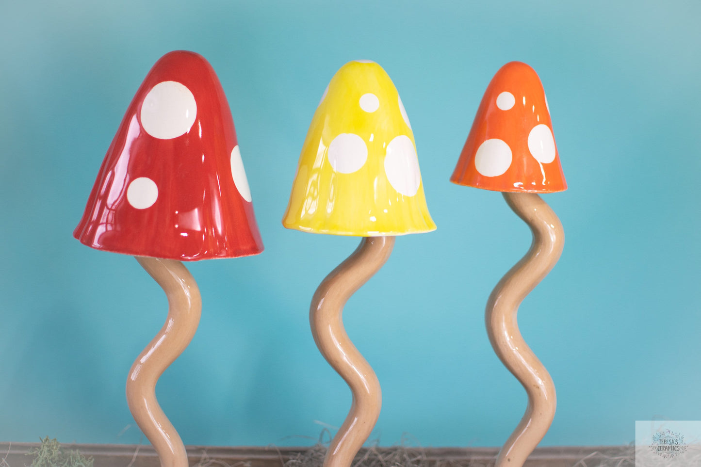 Polka Dot Mushrooms | Tall Mushroom Chimes | Ceramic Garden Mushrooms | 16" Tall Mushrooms