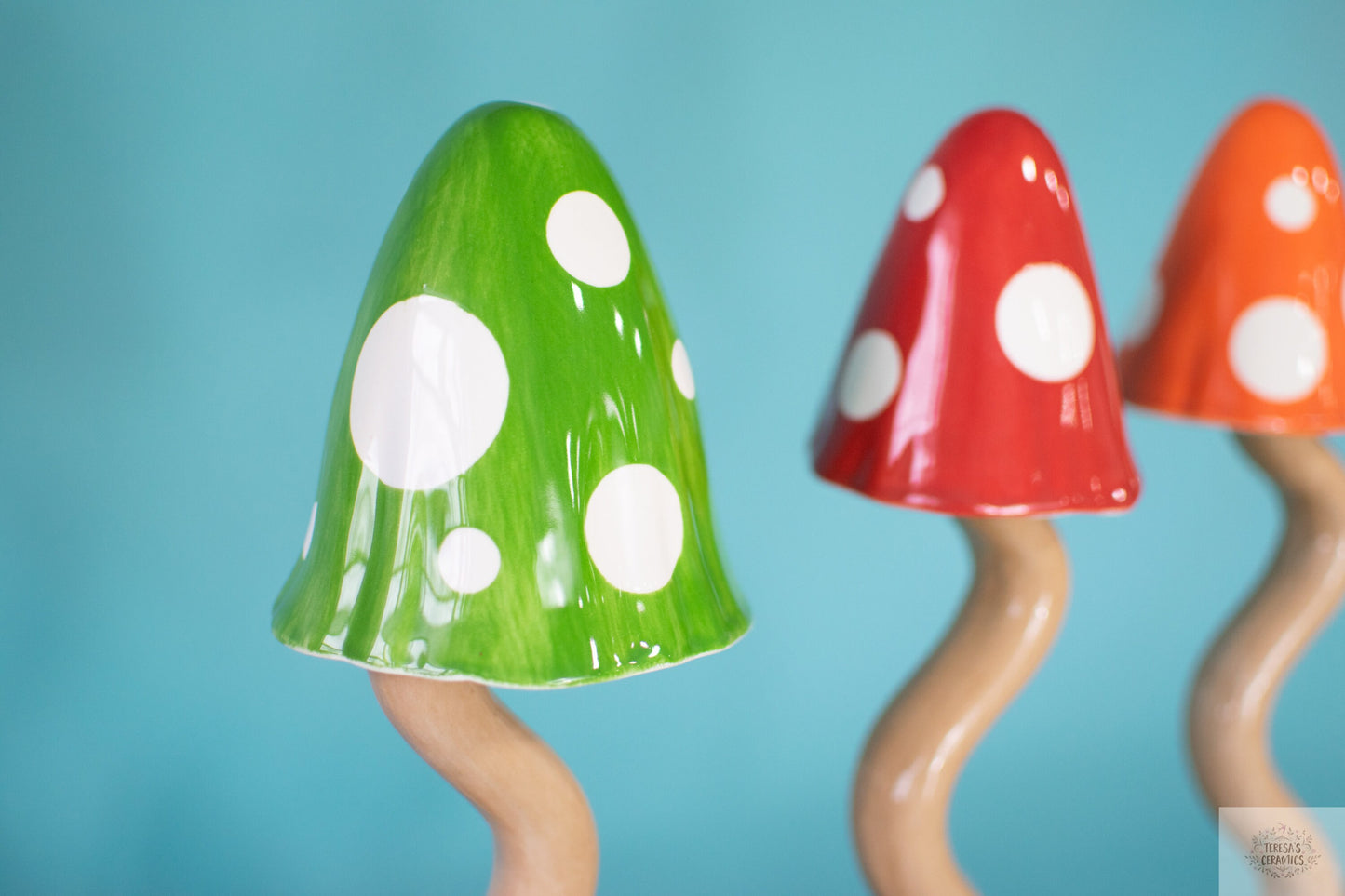 Polka Dot Mushrooms | Tall Mushroom Chimes | Ceramic Garden Mushrooms | 16" Tall Mushrooms