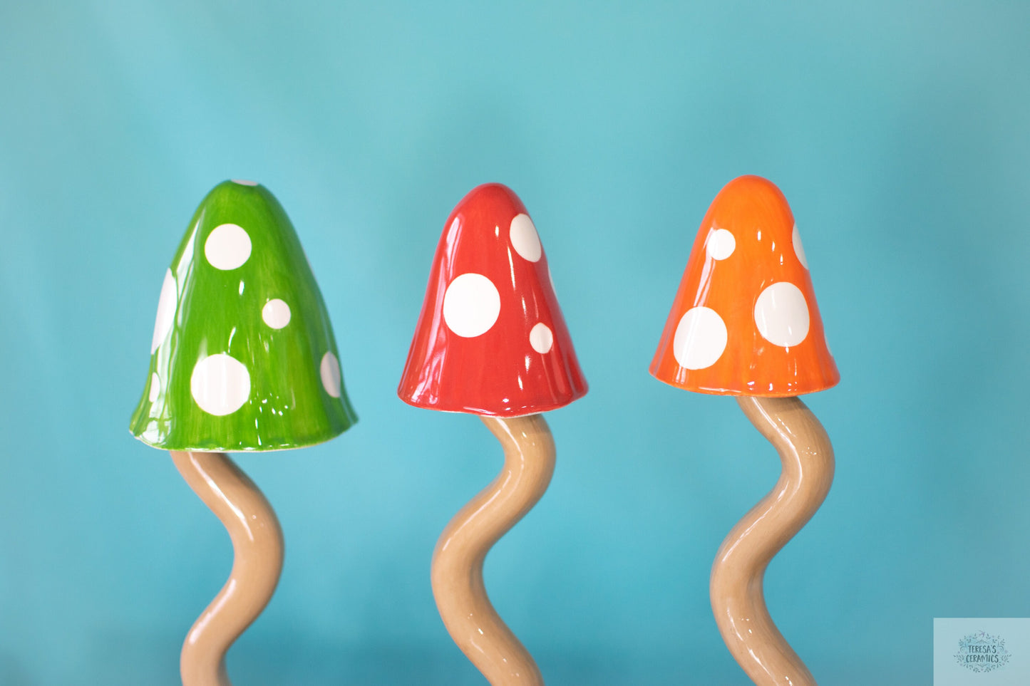 Polka Dot Mushrooms | Tall Mushroom Chimes | Ceramic Garden Mushrooms | 16" Tall Mushrooms