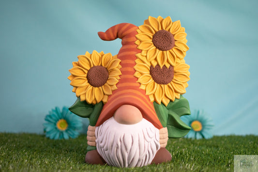 Cheerful Sunflower Garden Gnome Statue: Whimsical Clay Decor for Outdoor Spaces & Father's Day