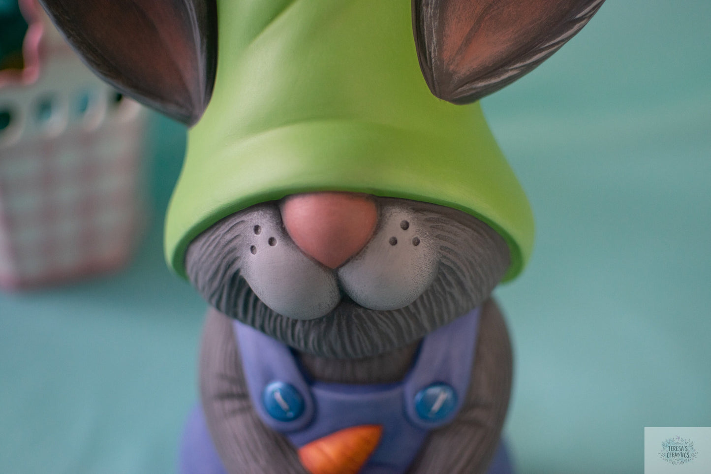 Peter Bunny Gnome | Garden Rabbit Gnome | Bunny With Gnome Hat | Ceramic Garden Art - Teresa's Ceramics