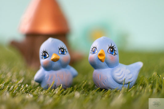 miniature ceramic blue bird figurine couple
