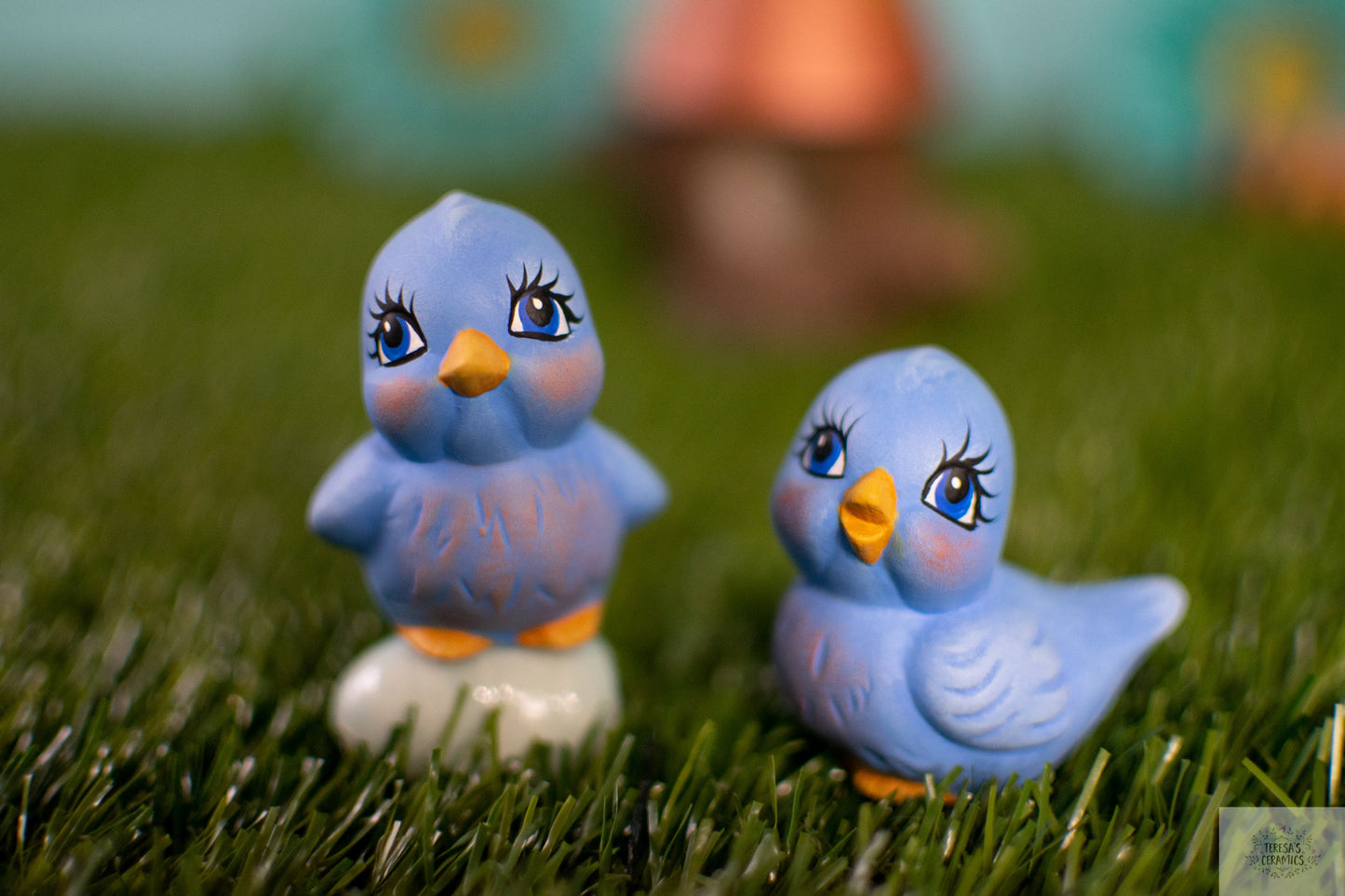 Adorable Blue Bird Couple: Woodland Nursery Decor, Baby Shower Gift, Miniature Cake Topper, Handmade Art