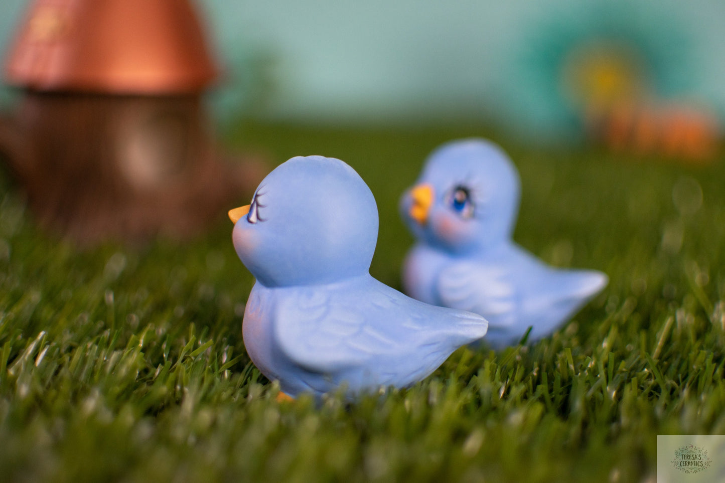 Adorable Blue Bird Couple: Woodland Nursery Decor, Baby Shower Gift, Miniature Cake Topper, Handmade Art
