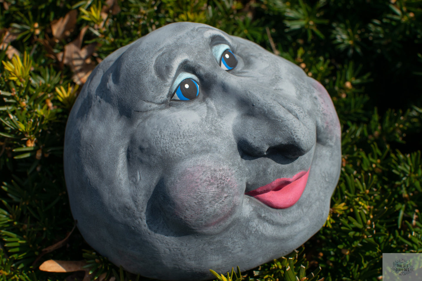 Whimsical Garden Stone Face Sculpture | Outdoor Yard Art Rock Decor | Aunt Betty Fraggle-Inspired