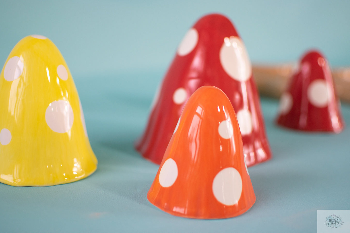 Polka Dot Mushrooms | Tall Mushroom Chimes | Ceramic Garden Mushrooms | 16" Tall Mushrooms