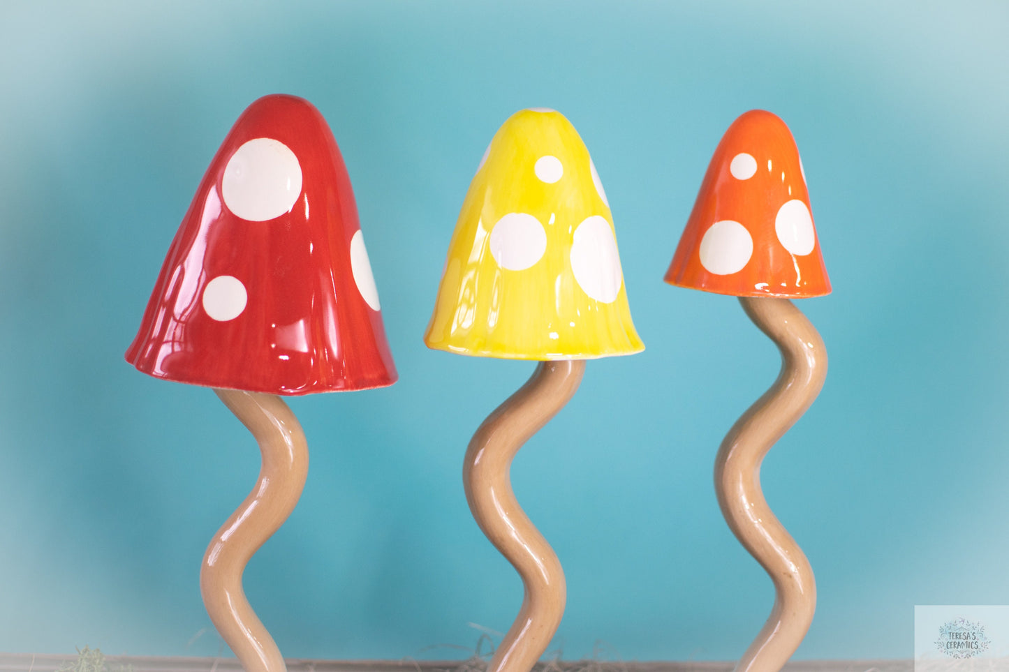 Polka Dot Mushrooms | Tall Mushroom Chimes | Ceramic Garden Mushrooms | 16" Tall Mushrooms