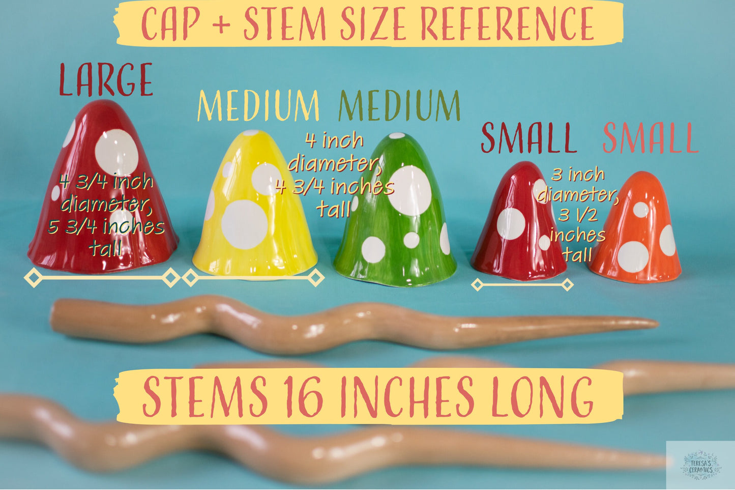 Polka Dot Mushrooms | Tall Mushroom Chimes | Ceramic Garden Mushrooms | 16" Tall Mushrooms