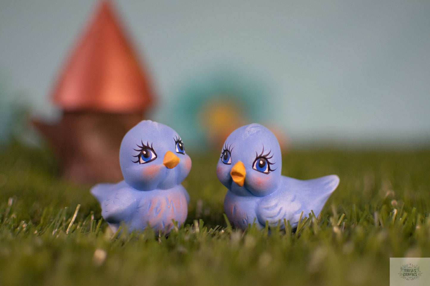 Adorable Blue Bird Couple: Woodland Nursery Decor, Baby Shower Gift, Miniature Cake Topper, Handmade Art