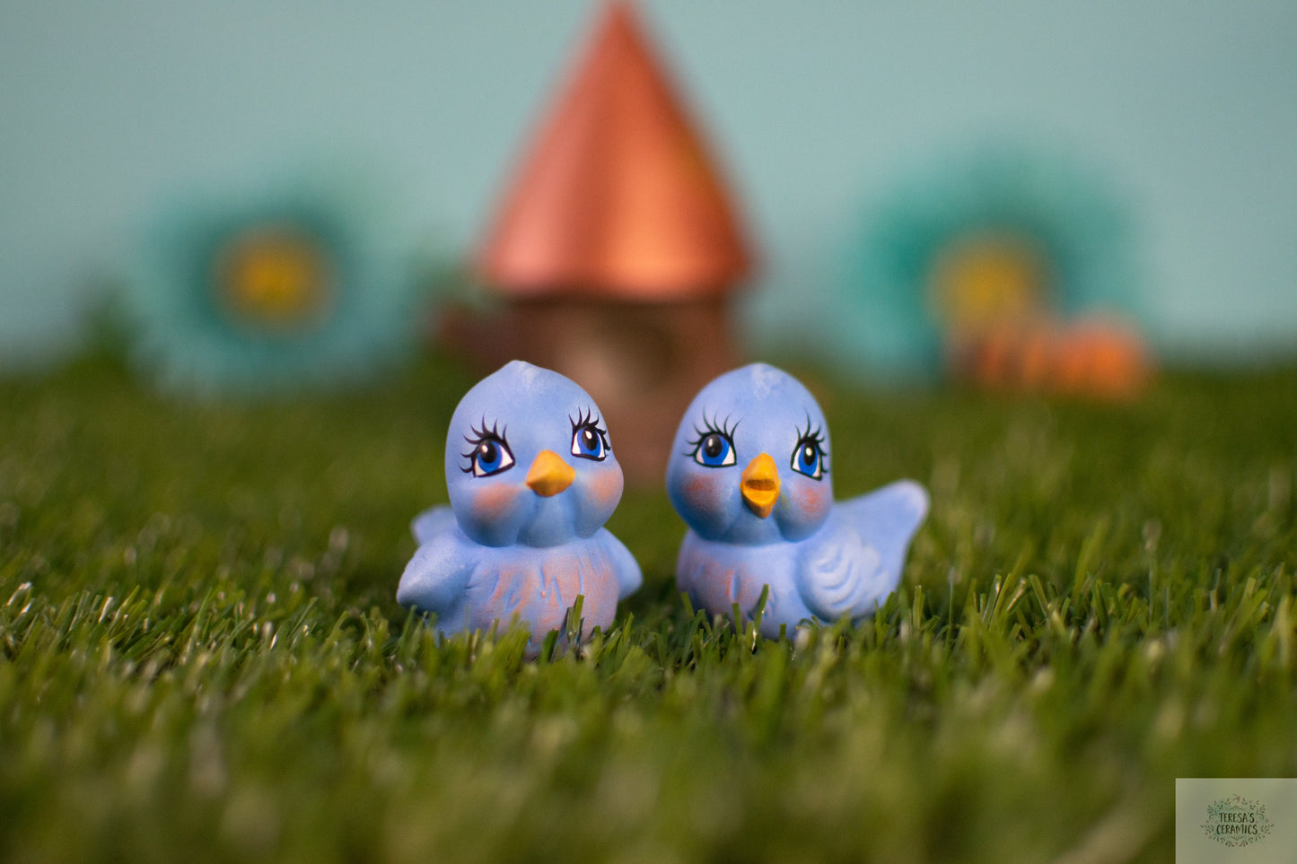 Adorable Blue Bird Couple: Woodland Nursery Decor, Baby Shower Gift, Miniature Cake Topper, Handmade Art
