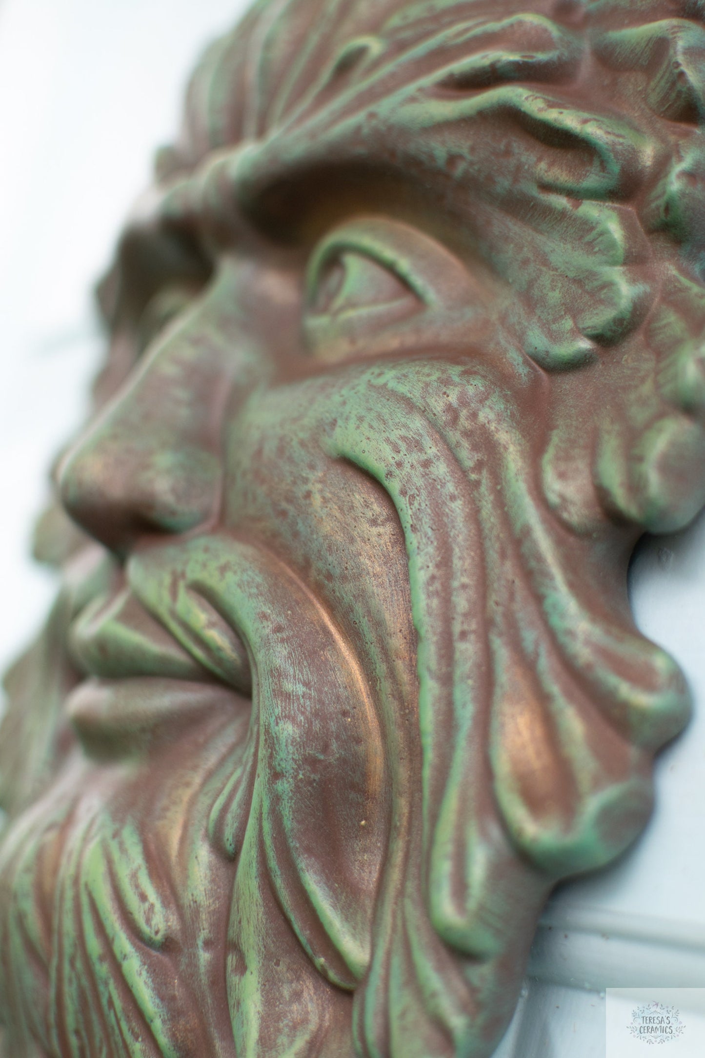 Ceramic Green Man Garden Plaque: Boho Summer Door Hanger, Patio Wall Art & Outdoor Fence Decor