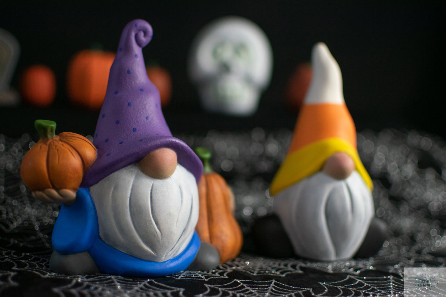 Candy Corn Gnome | Wizard Pumpkin Gnome | Halloween Garden Gnomes - Teresa's Ceramics