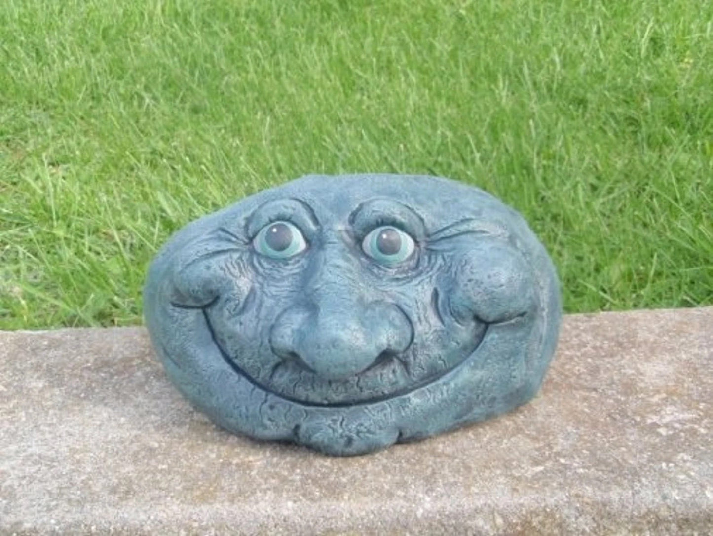 Quirky Ceramic Rock Face Garden Sculpture - Unique Yard Art with Green Eyes - Father's Day Gift
