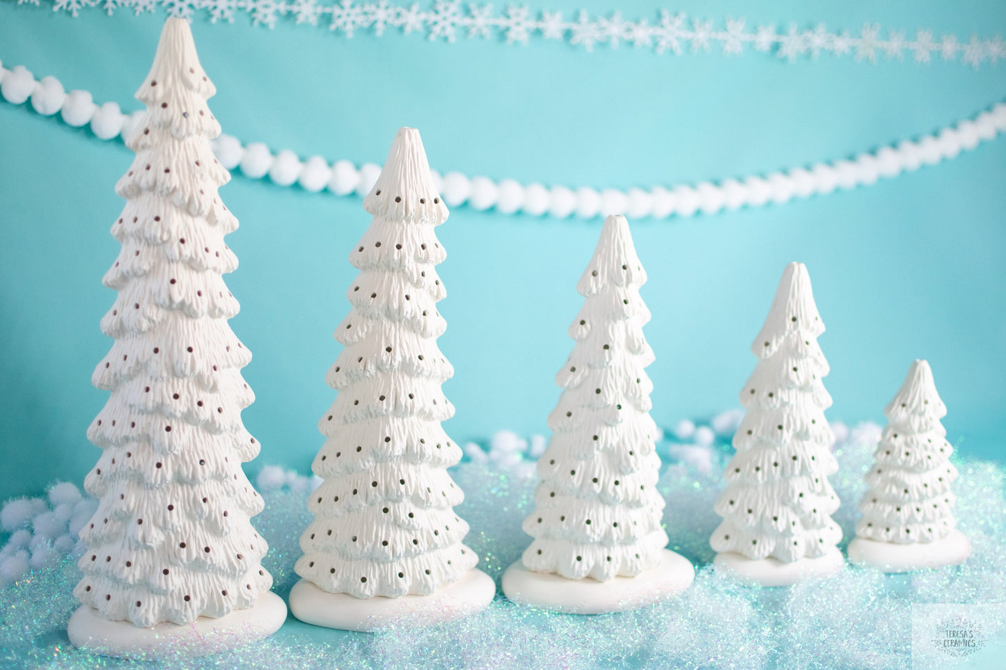 DIY Painting Kit: 5 Slim Bisque Christmas Trees - Unpainted Ceramic Xmas Decor Craft Project