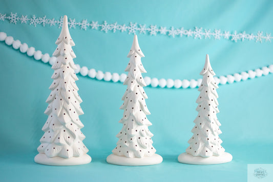 Ready To Paint | Select Your Size | Wispy Bisque Trees | Heirloom Ceramic Tree | Winter Holiday Decor | Night Light - Teresa's Ceramics