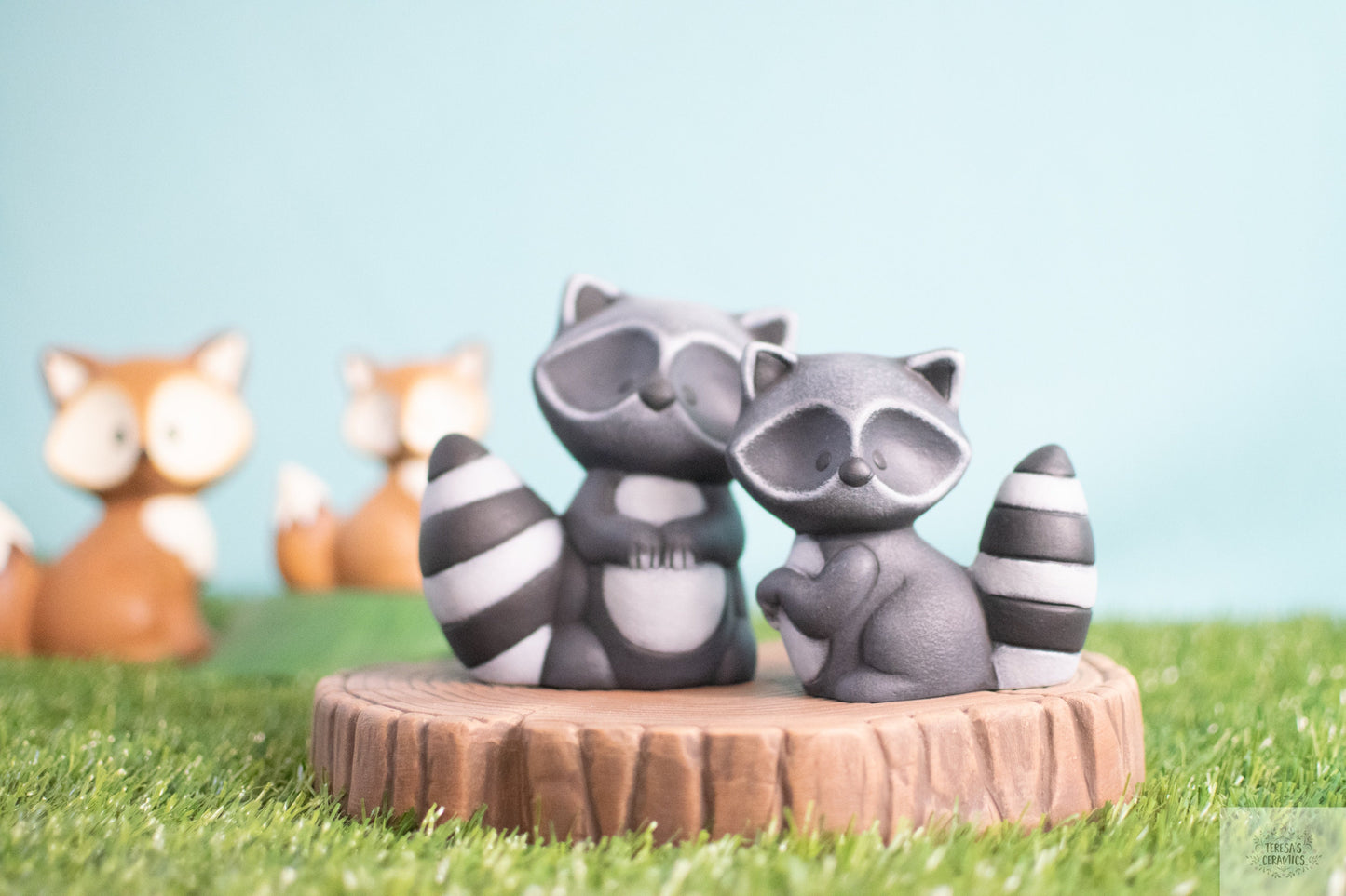Ceramic Baby Raccoon | Mini Coon Statue | Woodland Animal Baby | Baby Shower Cake Topper | Nursery Decor | Baby Shower Gift - Teresa's Ceramics
