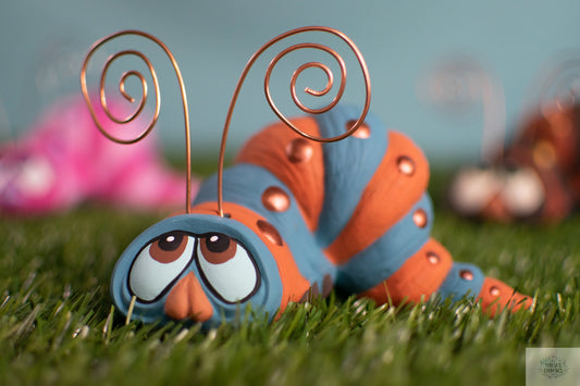 Whimsical Boho Garden Worm Sculpture: Colorful Yard Art Caterpillar Statue for Outdoor Wonderland Decor