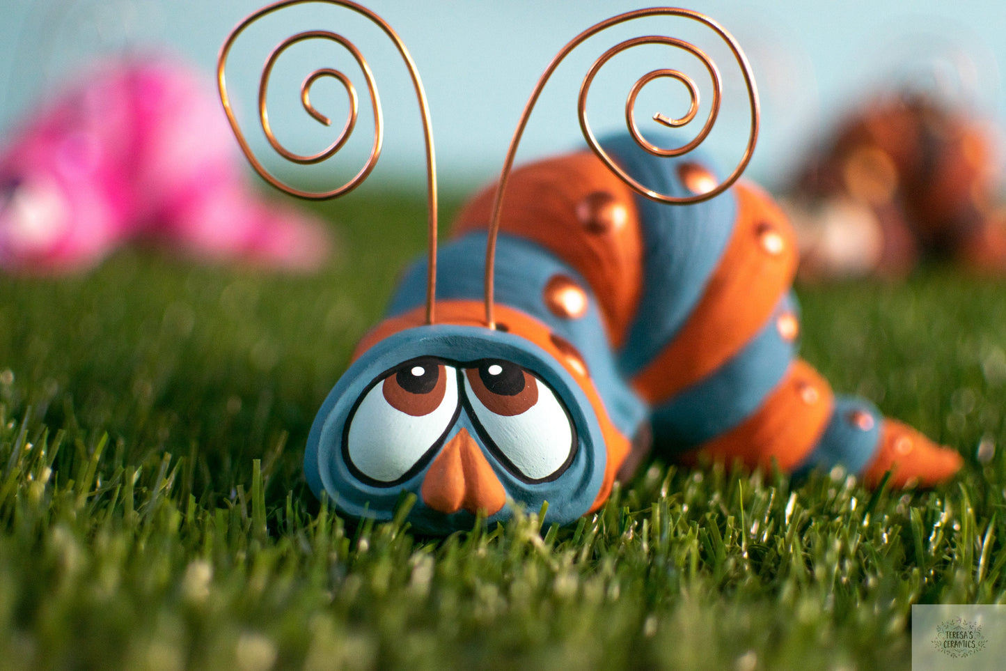 Whimsical Boho Garden Worm Sculpture: Colorful Yard Art Caterpillar Statue for Outdoor Wonderland Decor