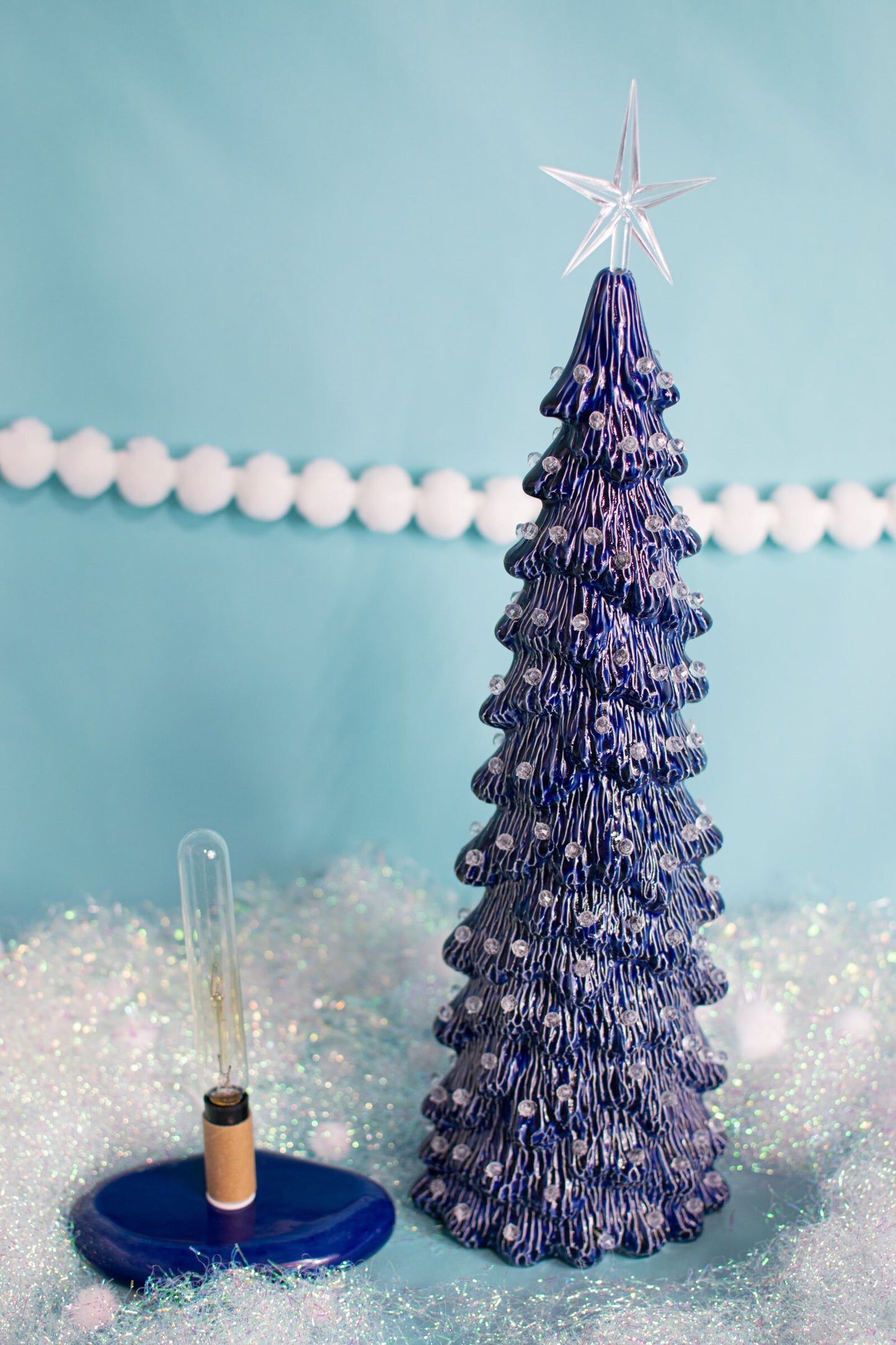 Sapphire Blue Ceramic Christmas Tree | Gemstone-Inspired Holiday Decor | Lighted Nightlight Gift