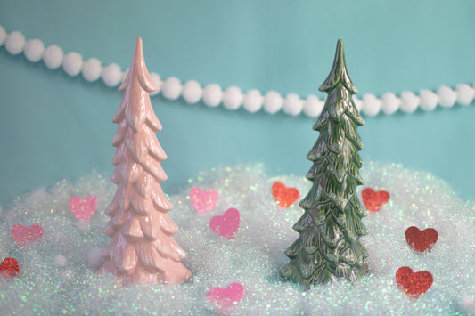 Valentine Winter Tree | Snowy Wispy Pine | Pretty Pink Pine