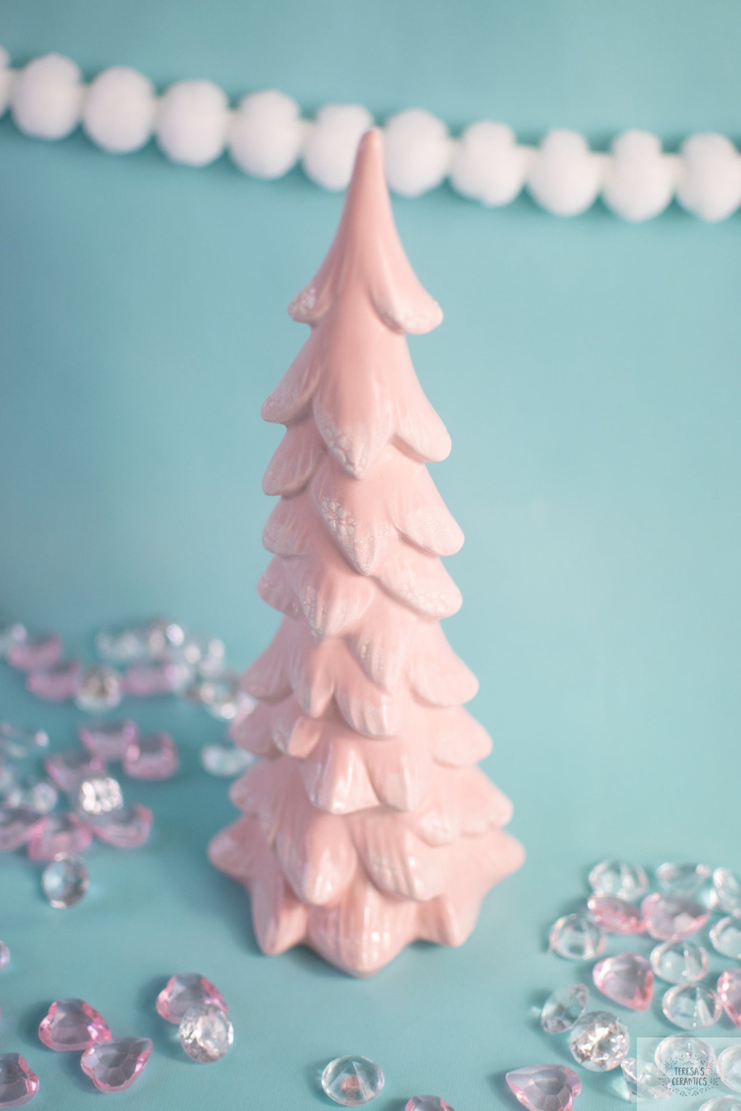 Valentine Winter Tree | Snowy Wispy Pine | Pretty Pink Pine - Teresa's Ceramics