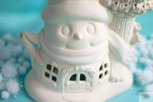 Snowman Fairy House | DIY Night Light | Ceramics To Paint | Ceramic Bisque Kit - Teresa's Ceramics