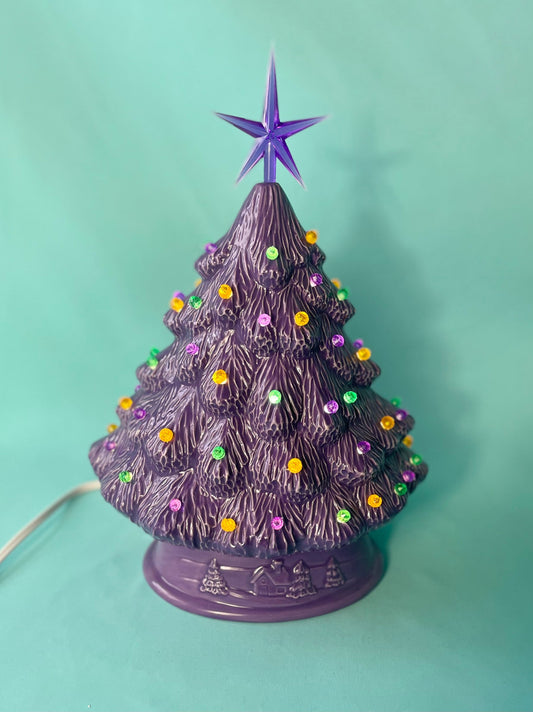 Mardi Gras Tree | Ceramic Christmas tree | Décor for Mardi Gras | Purple Gold and Green Tree - Teresa's Ceramics