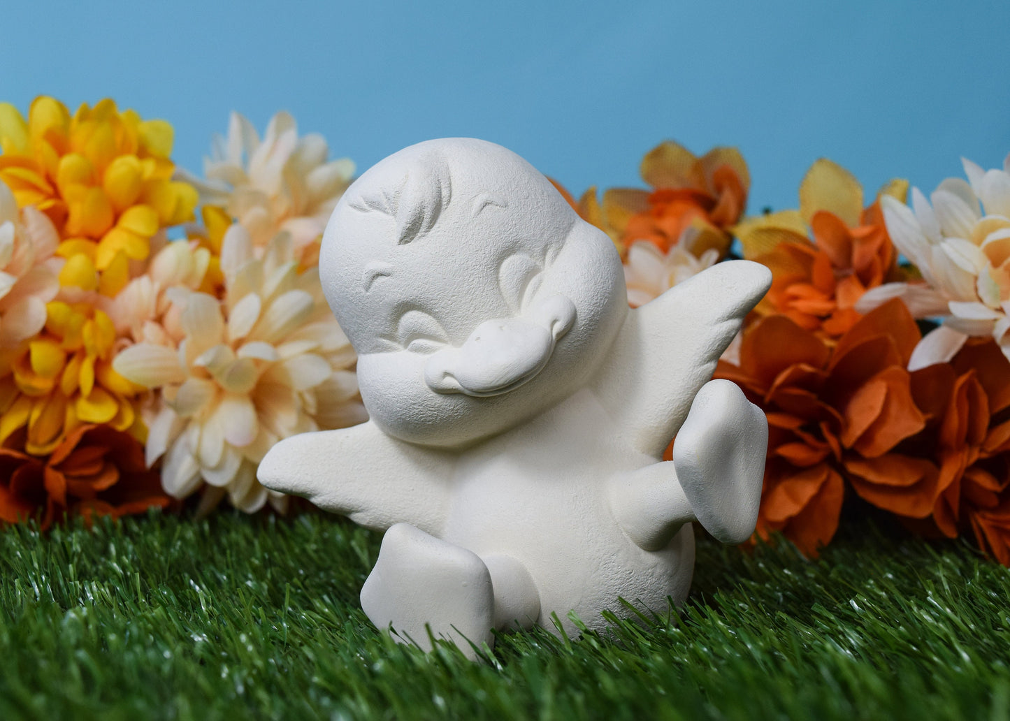 Bisque Little Happy Duckling 5in | Easter Duckling | Happy Little Duck | Ready to Paint | DIY - Teresa's Ceramics