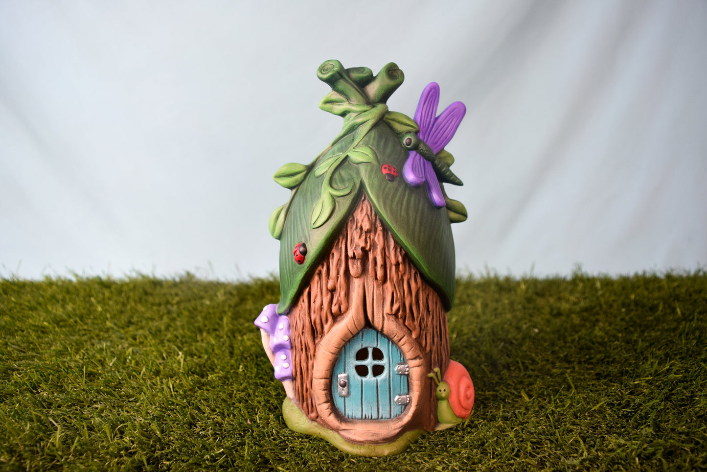 Handmade Ceramic Fairy House | Dragonfly Chalet | Faerie home | Fairy Garden | Tea Light Holder | Handmade Miniature Fairy Home