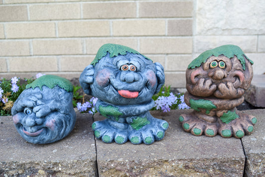 Rock Faces - Speak No Evil - See No Evil - Hear No Evil - Funny Face Garden Stone Decor