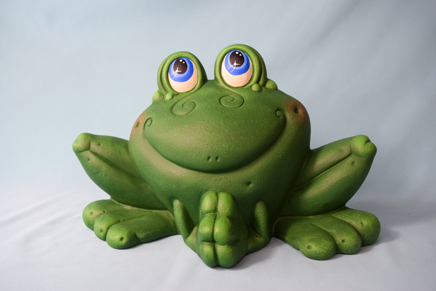 Jumbo Ceramic Smiling Green Tree Frog Figurine for Garden, Patio, and Yard Decor - Praying Outdoor Sculpture