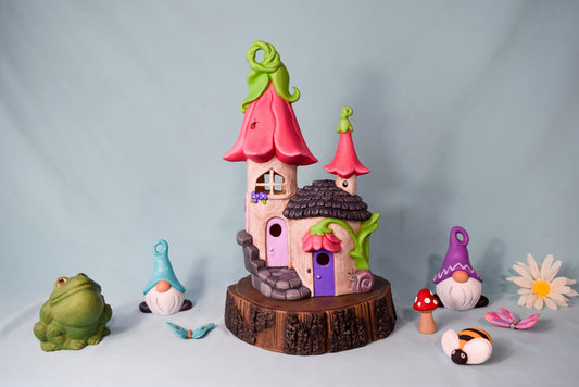 Bell Flower Fairy Manor | Fairy Garden Decor | Fantasy Fairy Castle | Cobblestone Fairy House | Fairy Tower | Luxury Fairy Estate - Teresa's Ceramics