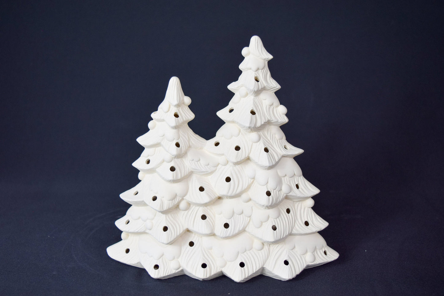 DIY Lighted Ceramic Christmas Tree Bisque - Unpainted Snowy Vintage Mold for Paint Party