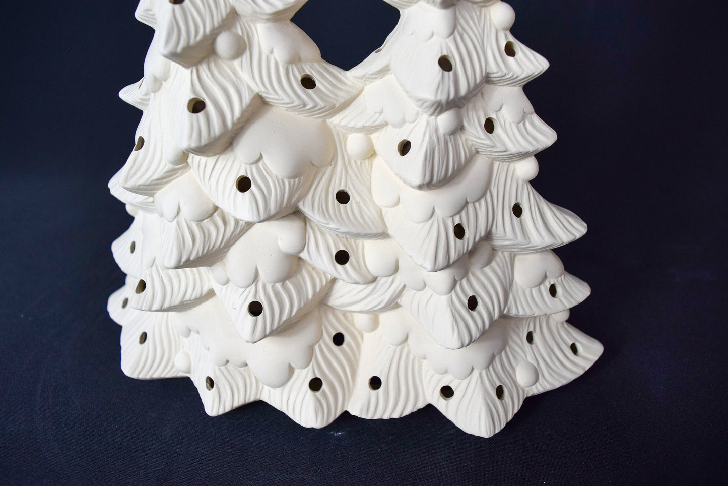 DIY Lighted Ceramic Christmas Tree Bisque - Unpainted Snowy Vintage Mold for Paint Party