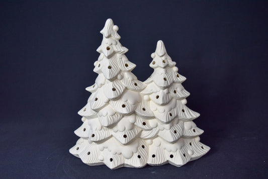 DIY Lighted Ceramic Christmas Tree Bisque - Unpainted Snowy Vintage Mold for Paint Party