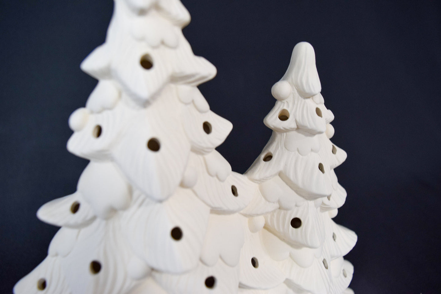 DIY Lighted Ceramic Christmas Tree Bisque - Unpainted Snowy Vintage Mold for Paint Party