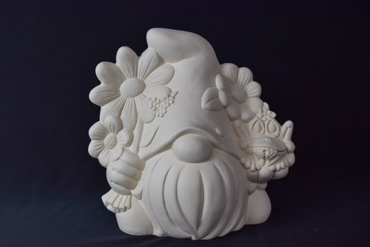 DIY Ceramic Frog Gnome with Flower | Unpainted Spring Summer Gonk Figurine | Paint Party Craft Project